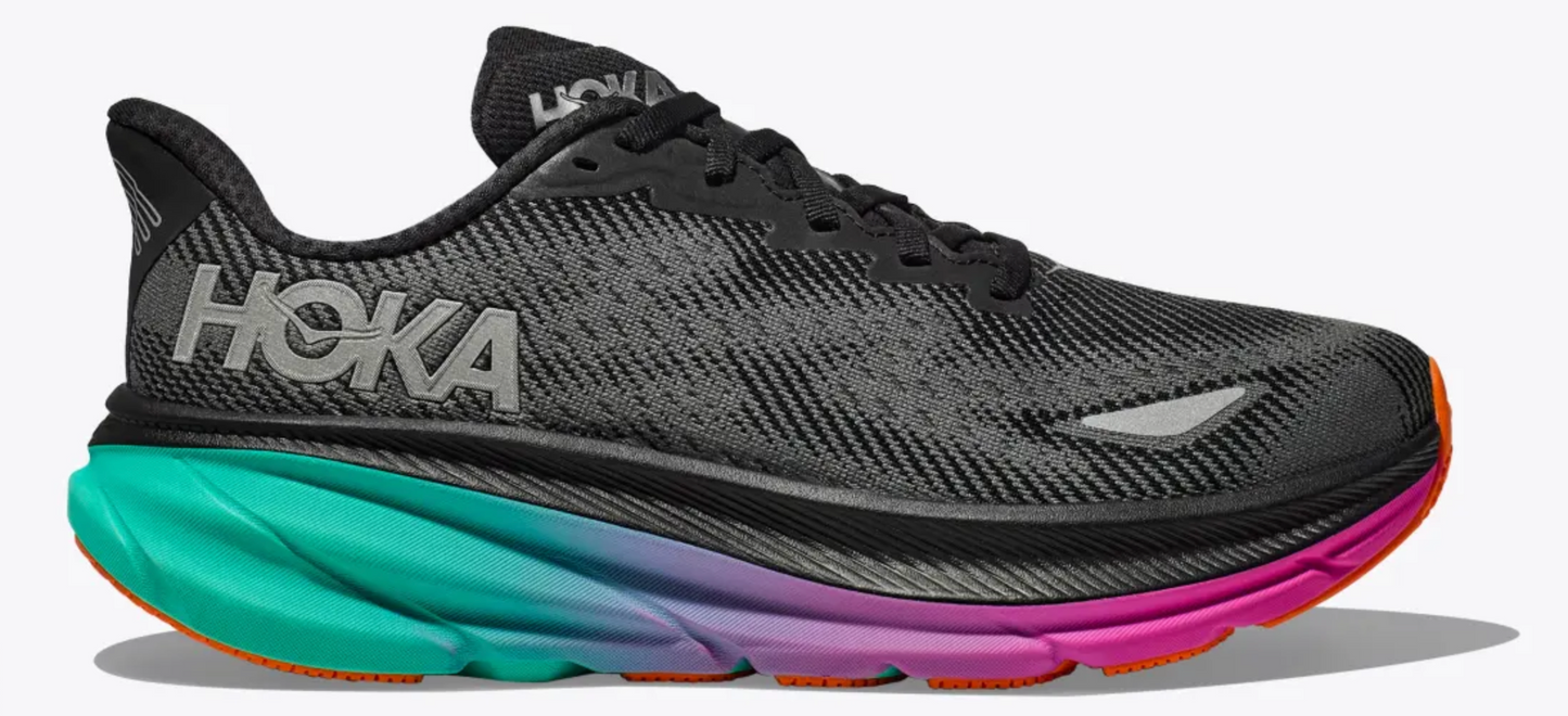 Women's Hoka Clifton 9 GTX - Black/Electric Aqua